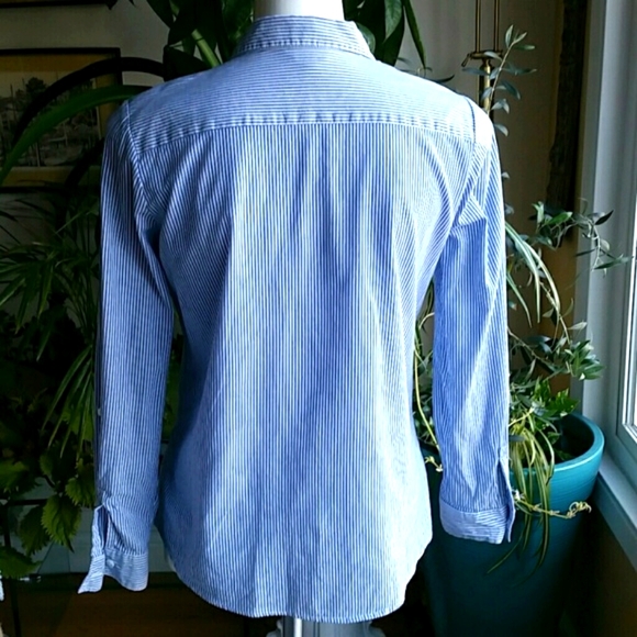 Tantrums Blue White Cotton Striped  Shirt Embrodery Lace Derailp Size Small - Picture 6 of 8